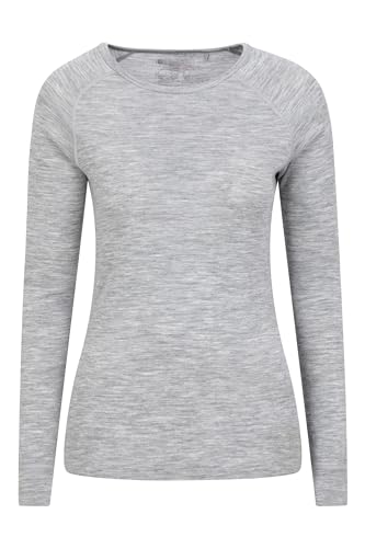 Mountain Warehouse Merino Baselayer-Thermotop für Damen - Leichtes, atmungsaktives Damen-T-Shirt, antibakterielle Bluse - Für Urlaub bei kaltem Wetter Winter Baselayer Hellgrau 38 von Mountain Warehouse