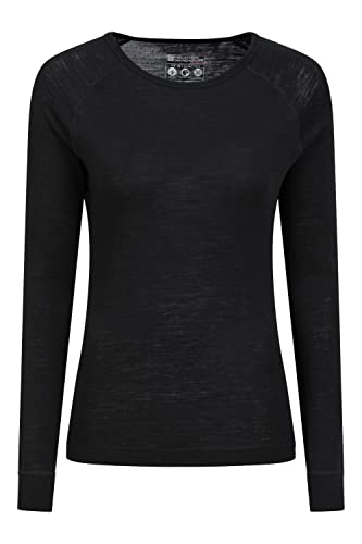 Mountain Warehouse Merino Baselayer-Thermotop für Damen - Leichtes, atmungsaktives Damen-T-Shirt, antibakterielle Bluse - Für Urlaub bei kaltem Wetter Winter Baselayer Schwarz 42 von Mountain Warehouse