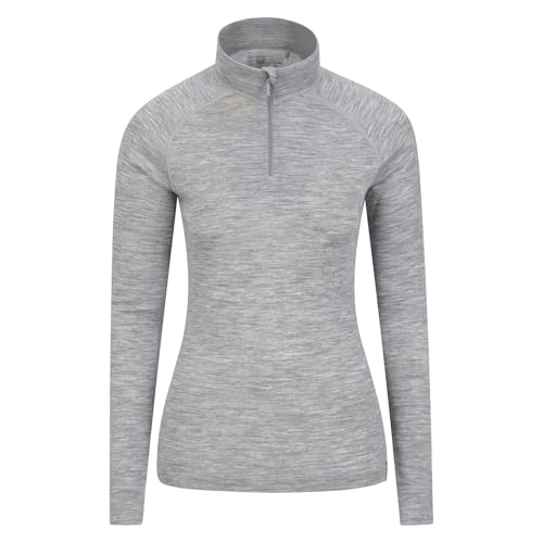Mountain Warehouse Merino Damen Langarmshirt mit Reißverschluss II Hellgrau Damengröße EU 36 von Mountain Warehouse
