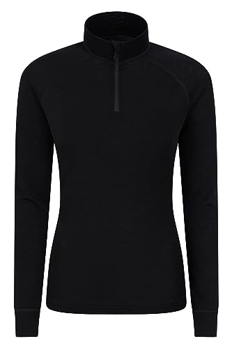 Mountain Warehouse Merino Damen Oberteil Pullover Mit Rundhalsausschnitt Unterhemd Funktionsunterwäsche Thermounterwäsche Ski Winter Baselayer Schwarz 44 von Mountain Warehouse