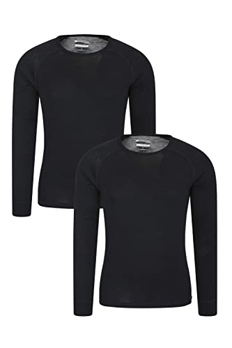 Mountain Warehouse Merino-Funktionsshirt Herren - schnelltrocknendes, warmes Langarm-Funktionsshirt zum Wandern, leichtes Merino-Unterhemd für Herren, perfekt zum Reisen Schwarz 4XL von Mountain Warehouse