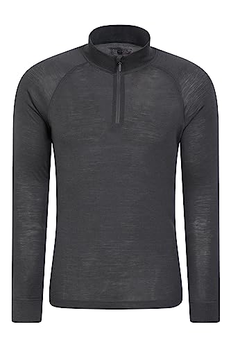 Mountain Warehouse Merino Langarm Baselayer-Thermotop für Herren - Atmungsaktives T-Shirt, Halbreißverschluss, bequemes T-Shirt - Ideal zum Campen Winter Baselayer Dunkelgrau 3XL von Mountain Warehouse