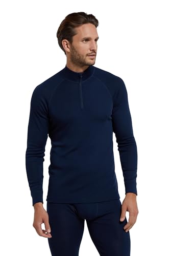 Mountain Warehouse Merino Langarm Baselayer-Thermotop für Herren - Atmungsaktives T-Shirt, Halbreißverschluss, bequemes T-Shirt - Ideal zum Campen Winter Baselayer Marineblau 3XL von Mountain Warehouse