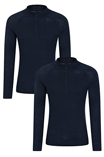 Mountain Warehouse Merino Langarm Baselayer-Thermotop für Herren - Atmungsaktives T-Shirt, Halbreißverschluss, bequemes T-Shirt - Ideal zum Campen Winter Baselayer Marineblau XL von Mountain Warehouse