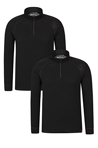 Mountain Warehouse Merino Langarm Baselayer-Thermotop für Herren - Atmungsaktives T-Shirt, Halbreißverschluss, bequemes T-Shirt - Ideal zum Campen Winter Baselayer Schwarz M von Mountain Warehouse