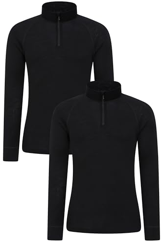 Mountain Warehouse Merino Baselayer-Top für Herren, Multipack - Isotherm, feuchtigkeitstransportierendes und antibakterielles T-Shirt - ideal im Herbst und Winter Schwarz (2er Pack) 2X-Large von Mountain Warehouse