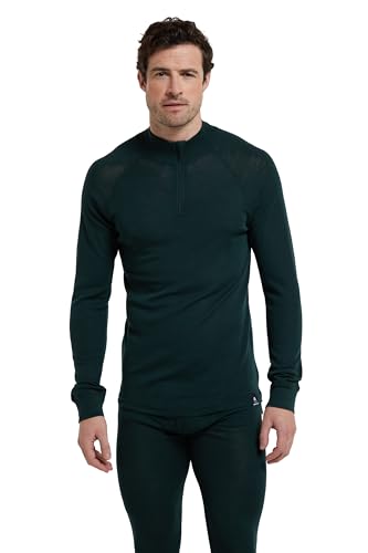Mountain Warehouse Merino Mens Long Sleeved Thermal Baselayer Top - Leichter, atmungsaktiver und schnell trocknender Pullover - Für Spaziergänge und Wanderungen Dunkel Grün Large von Mountain Warehouse