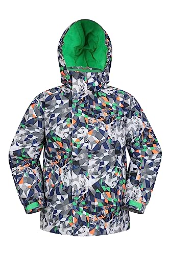 Mountain Warehouse Mogal Bedruckte, wasserdichte Kinder-Skijacke - Reißverschlusstaschen, abnehmbare Kapuze, mit Fleece, integrierter Schneefang -für Snowboarden, winter Dreieck geometrisch 5-6 Jahre von Mountain Warehouse