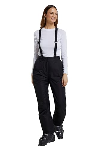 Mountain Warehouse Moon schmalgeschnittene Damen-Skihose - Wasserabweisende Hose aus Rip-Stop-Material mit abnehmbaren Hosenträgern und Knöchelreißverschlüssen Schwarz Damengröße EU 44 von Mountain Warehouse