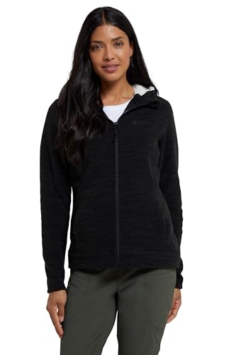 Mountain Warehouse Snowdonia Damen-Fleece-Kapuzenpullover - Damen-Hoodie mit durchgehendem Reißverschluss, Kunstpelz-Pullover, Seitentaschen - ideal für Outdoor, Sport Schwarz Damengröße EU 40 von Mountain Warehouse