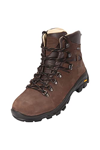 Mountain Warehouse Excalibur Wasserfeste Stiefel für Herren - Atmungsaktiv, Obermaterial Leder, Wanderstiefel mit Vibram-Sohle, antibakteriell - Für Reisen und Wandern Braun 42 von Mountain Warehouse