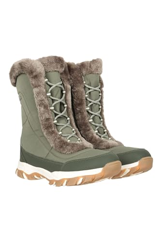 Mountain Warehouse Ohio Damen-Schneestiefel – Schneesichere Damen-Kunstfellschuhe, Getestet bis –20 °C, IsoTherm – Winter, Skifahren, Wintersport, Wandern Khaki 38 EU von Mountain Warehouse
