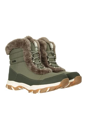 Mountain Warehouse Ohio Kurze Thermo-Schneestiefel für Damen - Schneefest, IsoDry, Kunstpelz und bis minus 20 °C thermisch getestete Damenschuhe - Ideal im Winter Hellkhaki 37 EU von Mountain Warehouse