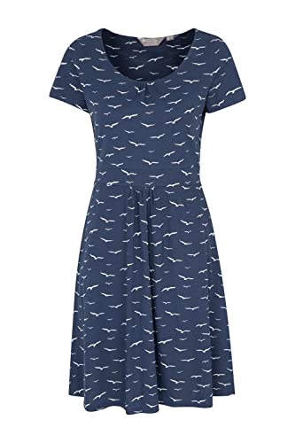 Mountain Warehouse Orchid Gemustertes Damenkleid mit UV-Schutz - Strandkleid, leichtes Herbst Winterkleid, Taschen, sportliches Tageskleid - Für Herbst, Reisen, Pool Marineblau 40 von Mountain Warehouse