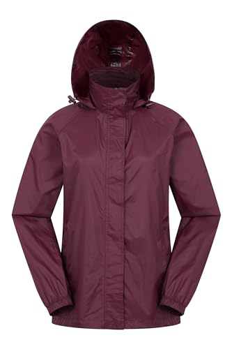 Mountain Warehouse Pakka atmungsaktive, wasserdichte Damen-Regenjacke - leichte und einfach zu verstauende Wind-Jacke für Damen zum Wandern, Camping und für Outdoor Dunkellila 32 von Mountain Warehouse