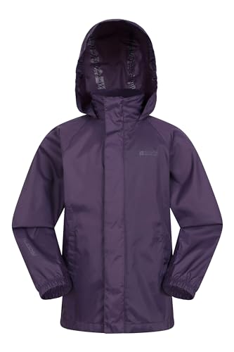 Mountain Warehouse Pakka Wasserdichte Kinderregenjacke - Winddichte, leichte & atmungsaktive Jacke für Mädchen & Jungen, faltbar mit Packsack - für Regen, Reisen, Schule Dunkellila 11-12 Jahre von Mountain Warehouse