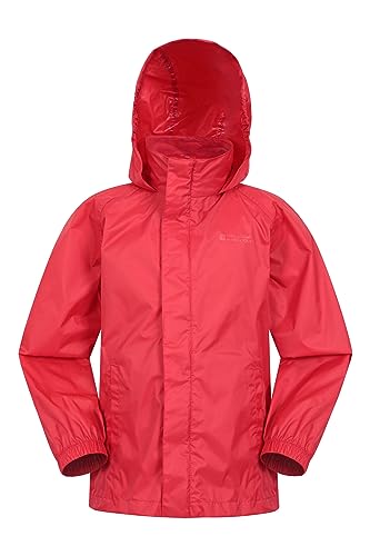 Mountain Warehouse Pakka Wasserdichte Kinderregenjacke - Winddichte, leichte & atmungsaktive Jacke für Mädchen & Jungen, faltbar mit Packsack - für Regen, Reisen, Schule Rot 7-8 Jahre von Mountain Warehouse