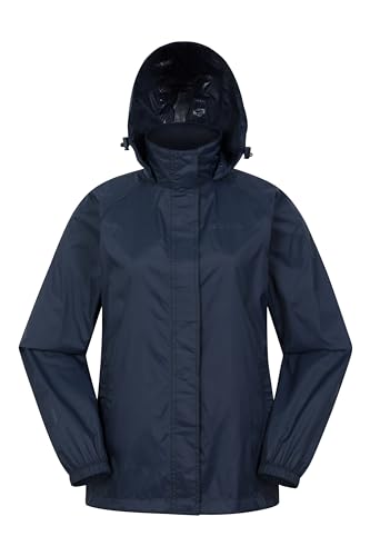 Mountain Warehouse Pakka atmungsaktive, wasserdichte Damen-Regenjacke - leichte und einfach zu verstauende Wind-Jacke für Damen zum Wandern, Camping und für Outdoor Marineblau 38 von Mountain Warehouse