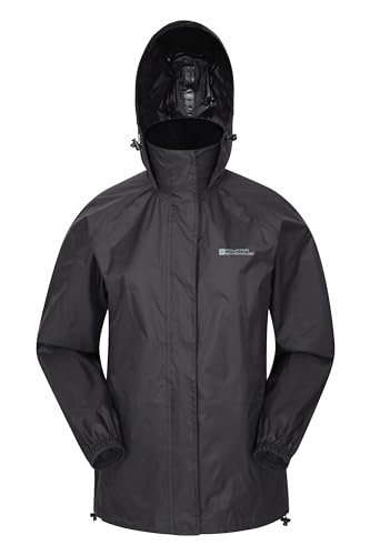 Mountain Warehouse Pakka atmungsaktive, wasserdichte Damen-Regenjacke - leichte und einfach zu verstauende Wind-Jacke für Damen zum Wandern, Camping und für Outdoor Schwarz 44 von Mountain Warehouse