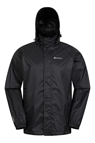 Mountain Warehouse Pakka wasserdichte Herren Jacke zusammenfaltbare Regenjacke Windjacke Kapuze Tragebeutel Camping Outdoor, Herbst Schwarz M von Mountain Warehouse