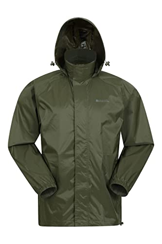 Mountain Warehouse Pakka wasserdichte Herren Jacke zusammenfaltbare Regenjacke Windjacke Kapuze Tragebeutel Camping Outdoor, Herbst Khaki XS von Mountain Warehouse