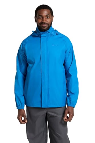 Mountain Warehouse Pakka wasserdichte Herren Jacke zusammenfaltbare Regenjacke Windjacke Kapuze Tragebeutel Camping Outdoor, Herbst Leuchtend Blau Medium von Mountain Warehouse