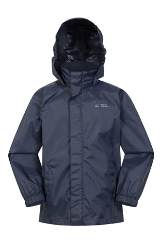 Mountain Warehouse Pakka Wasserdichte Kinderregenjacke - Winddichte, leichte & atmungsaktive Jacke für Mädchen & Jungen, faltbar mit Packsack - für Regen, Reisen, Schule Dunkelblau 13 Jahre von Mountain Warehouse