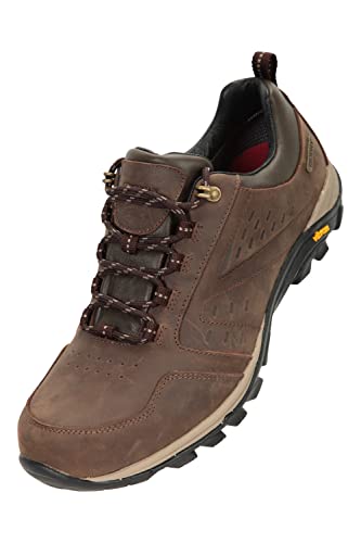 Mountain Warehouse Pioneer wasserdichte Leder-Wanderschuhe für Herren - Vibram-Sohle, atmungsaktive Wanderschuhe aus Nubukleder - Ideal für draußen und beim Trekking Braun 44 von Mountain Warehouse