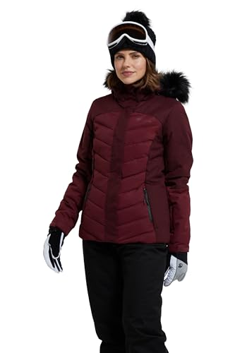 Mountain Warehouse Pyrenees Gepolsterte Skijacke für Damen - wasserdichte Winterjacke, atmungsaktiv, verstellbare Passform, abnehmbare Kapuze, Schneefang, Luftöffnungen Beere-Rot 46 von Mountain Warehouse