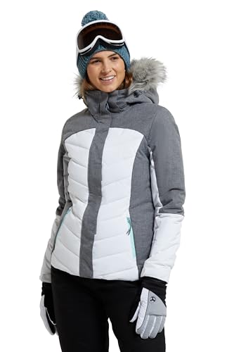 Mountain Warehouse Pyrenees Gepolsterte Skijacke für Damen - wasserdichte Winterjacke, atmungsaktiv, verstellbare Passform, abnehmbare Kapuze, Schneefang, Luftöffnungen Weiß 34 von Mountain Warehouse