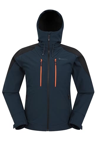 Mountain Warehouse Radius recycelte Softshell-Jacke für Herren - Wasserabweisend, atmungsaktiv, verstellbare Regenjacke mit Kinnschutz - Ideal zum Spazieren, im Freien Marineblau S von Mountain Warehouse