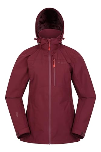 Mountain Warehouse Rainforest Damen-Regenjacke - wasserdichter Regenmantel, Netzinnenfutter, versteckte Kapuze, Taschen, verstellbarer Saum - zum Wandern, Reisen, Burgundrot 38 von Mountain Warehouse