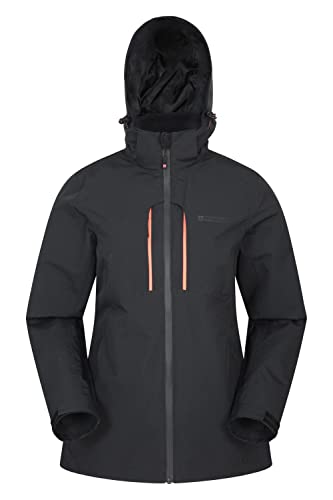 Mountain Warehouse Rainforest Damen-Regenjacke - wasserdichter Regenmantel, Netzinnenfutter, versteckte Kapuze, Taschen, verstellbarer Saum - zum Wandern, Reisen, Schwarz Jet 42 von Mountain Warehouse