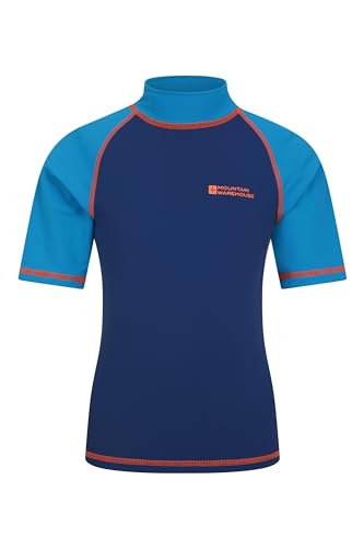 Mountain Warehouse Rashguard für Kinder - Kurzarm-Schwimmshirt für Jungen und Mädchen mit LSF 50+ UV-Schutz, schnell trocknend, Flatlock-Nähte - Schwimmen & Neoprenanzug Blau 11-12 Jahre von Mountain Warehouse