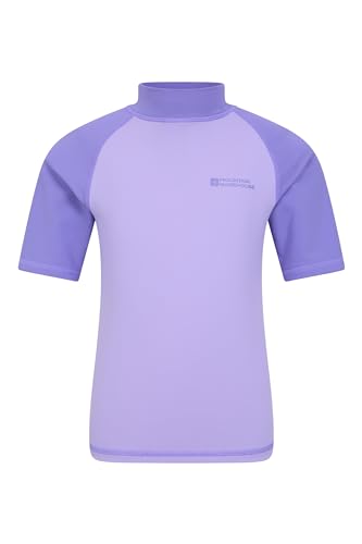 Mountain Warehouse Rashguard für Kinder - Kurzarm-Schwimmshirt für Jungen und Mädchen mit LSF 50+ UV-Schutz, schnell trocknend, Flatlock-Nähte - Schwimmen & Neoprenanzug Dunkelviolett 11-12 Jahre von Mountain Warehouse