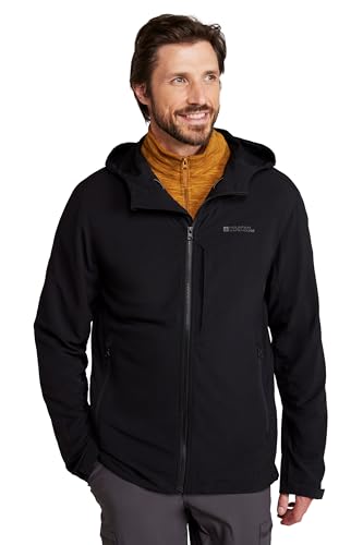 Mountain Warehouse Retreat Verstaubare Softshelljacke für Herren – Atmungsaktive, Wasserabweisende Leichte Jacke mit Kompakter Verstaumöglichkeiten – Frühling, Sommer Schwarz Large von Mountain Warehouse
