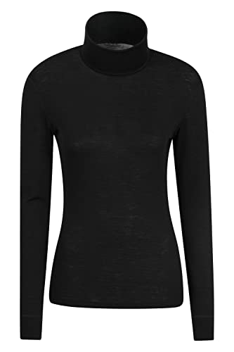 Mountain Warehouse Rollkragen-Top aus Merinowolle für Damen - feuchtigkeitsableitend, schnelltrocknend, antibakteriell, Baselayer für Damen - ideal für Camping Schwarz Damengröße EU 40 von Mountain Warehouse