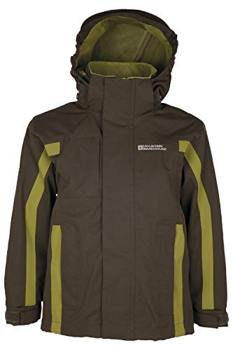 Mountain Warehouse Samson Jacke für Kinder - Regenjacke mit getapten Nähten, verstellbare Bündchen, elastischer Saum & Kapuze, Mesh-Futter - Ideal für Regenwetter Khaki 13 Jahre von Mountain Warehouse