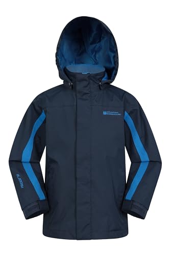 Mountain Warehouse Samson Jacke für Kinder - Regenjacke mit getapten Nähten, verstellbare Bündchen, elastischer Saum & Kapuze, Mesh-Futter - Ideal für Regenwetter Marineblau 9-10 Jahre von Mountain Warehouse