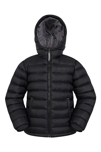 Mountain Warehouse Seasons Steppjacke für Kinder - Ultraleichte, warme, wasserdichte Steppjacke. Jungen & Mädchen Winterjacke mit Kapuze & Reißverschluss Schwarz 11-12 Jahre von Mountain Warehouse