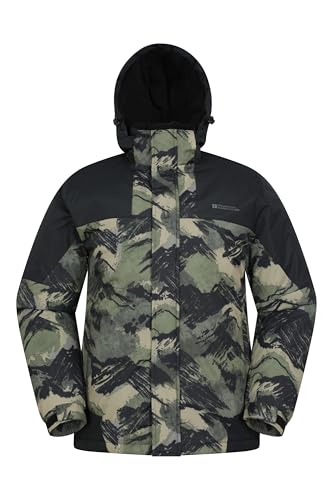 Mountain Warehouse Shadow Herren Gemusterte Skijacke - Wasserfeste Snowboardjacke, atmungsaktiv, schnelltrocknend, versiegelte Nähte, Skipassfach - Ideale Winterjacke Dunkel Grün X-Small von Mountain Warehouse