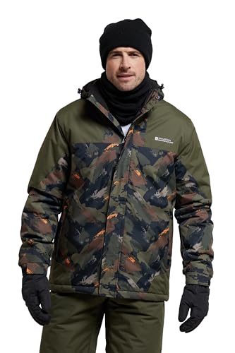 Mountain Warehouse Shadow Herren Gemusterte Skijacke - Wasserfeste Snowboardjacke, atmungsaktiv, schnelltrocknend, versiegelte Nähte, Skipassfach - Ideale Winterjacke Dunkel Khaki S von Mountain Warehouse