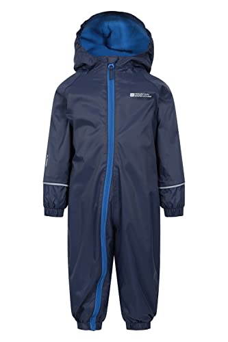 Mountain Warehouse Spright Junior wasserdichter Regenanzug - wasserfest und extra warm mit verschweißten Nähten und Fleece-Futter, für Jungen und Mädchen - für Outdoor Marineblau 12-18 Monate von Mountain Warehouse