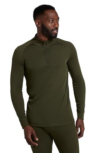 Mountain Warehouse Talus Herren Langarm Oberteil, Runde Halsausschnitt & Reißverschluss - Ski Baselayer, Unterhemd Funktionsunterwäsche, Thermounterwäsche, Winter Khaki Large von Mountain Warehouse