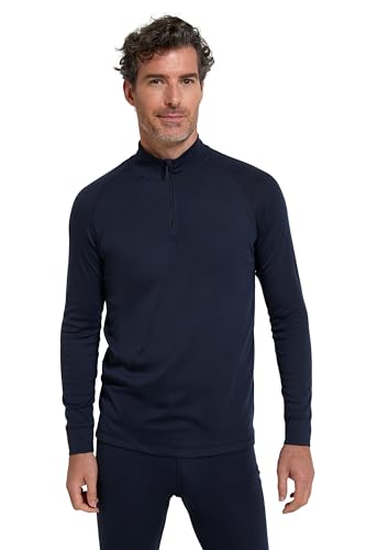 Mountain Warehouse Talus Herren Langarm Oberteil, Runde Halsausschnitt & Reißverschluss - Ski Baselayer, Unterhemd Funktionsunterwäsche, Thermounterwäsche, Winter Marine Medium von Mountain Warehouse