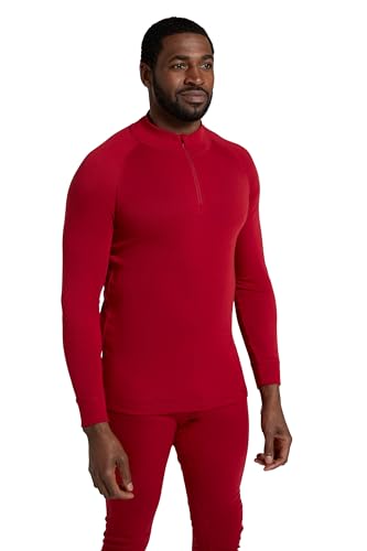Mountain Warehouse Talus Herren Langarm Oberteil, Runde Halsausschnitt & Reißverschluss - Ski Baselayer, Unterhemd Funktionsunterwäsche, Thermounterwäsche, Winter Rot Large von Mountain Warehouse