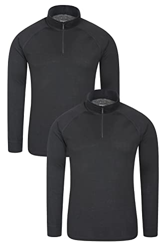 Mountain Warehouse Talus Herren Langarm Oberteil, Runde Halsausschnitt & Reißverschluss - Ski Baselayer, Unterhemd Funktionsunterwäsche, Thermounterwäsche, Winter Schwarz Large von Mountain Warehouse