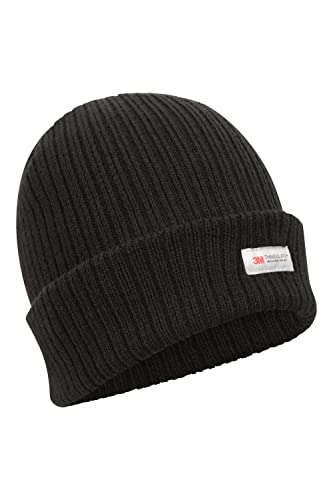 Mountain Warehouse Thinsulate Strickbeanie - Einheitsgröße, weicher Hut, Kappe in Strickoptik, doppelt gefüttert für extra Wärme - Für Skifahren oder Alltag, Winter Schwarz Medium/Large von Mountain Warehouse