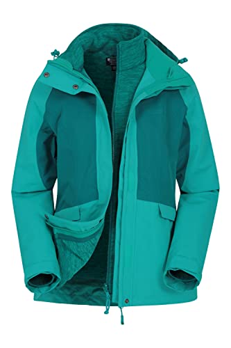 Mountain Warehouse Thunderstorm 3-in-1-Damenjacke – Regenjacke, wasserdichte Außenschicht, verstellbar, herausnehmbare Fleece-Innenjacke – für Reisen, Outdoor, winter Grün 48 von Mountain Warehouse