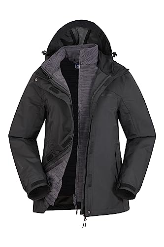 Mountain Warehouse Thunderstorm 3-in-1-Damenjacke – Regenjacke, wasserdichte Außenschicht, verstellbar, herausnehmbare Fleece-Innenjacke – für Reisen, Outdoor, winter Schwarz 42 von Mountain Warehouse